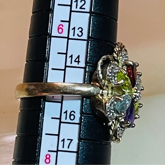 đź’•MARKDOWN! Beautiful Multi-Gem 925 Sterling Roped Flower Design Dinner Ring! - Picture 9 of 16